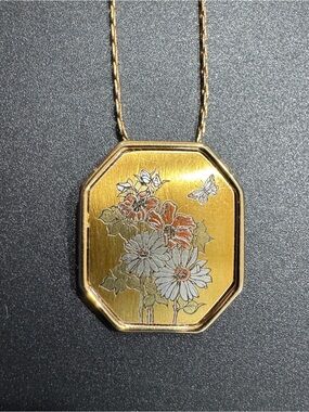 Vintage Reed & Barton Damascene Gold-Plated Floral Butterfly Pendant Necklace